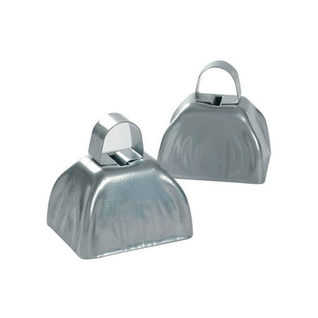 Fun Express Metallic Silver Cowbells – Loud Noise Makers for Sporting Events Parties Weddings & Celebrations – Perfect for Pep Rallies & School Spirit – Durable Metal Handheld Bells – 12 Pieces