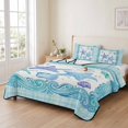 thumbnail image 2 of 3 Pieces Full Quilt Set,Summer Starfish Ocean Wave Soft Bedding Sets with 1 Quilt & 2 Pillow Shams,Watercolor Marine Theme Plaid Summer Bedspread Lightweight Coverlet Comforter, 2 of 3