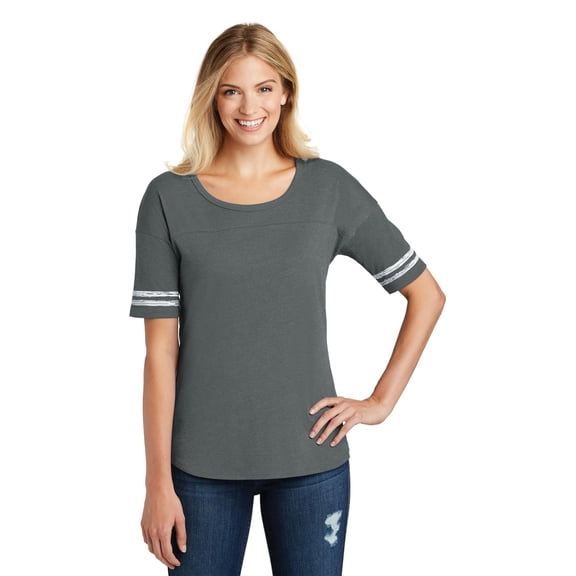 District Women's Scorecard Tee Dt487 - Heathered Charcoal/ White - XS