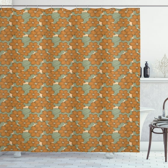 Ambesonne Art Nouveau Shower Curtain, Chinese Blossoms, 69"Wx70"L, Amber Almond Green Beige