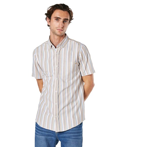 Maine Mens Stripe Oxford Short-Sleeved Shirt