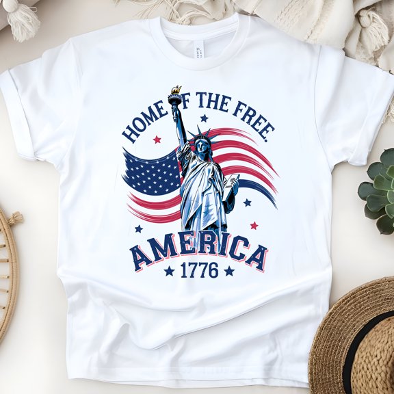 America 1776 Statue of Liberty T-Shirt – Home of the Free USA Graphic Tee, White, Size S