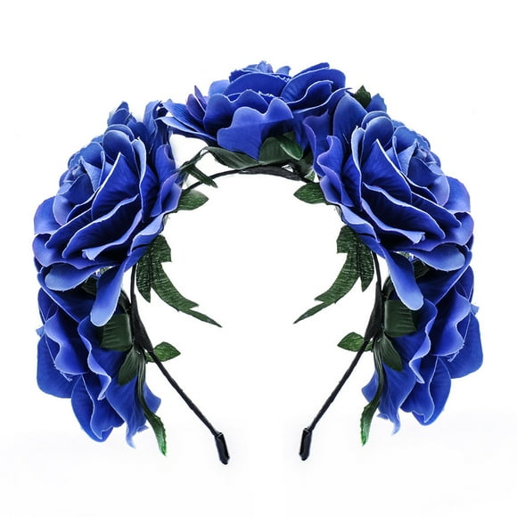 Zhuge Corona de flores mexicanas Tocado del Día de los Muertos Diadema floral hawaiana (azul)
