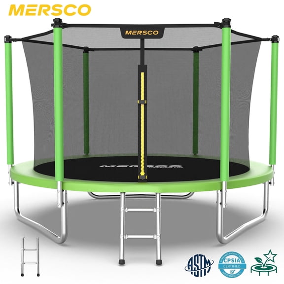 Mersco 8FT Kids Trampoline, ASTM Certified Heavy Duty Outdoor Trampoline with Safety Enclosure Net and Ladder for Backyard Family Fun, Jumping Trampoline PLAY