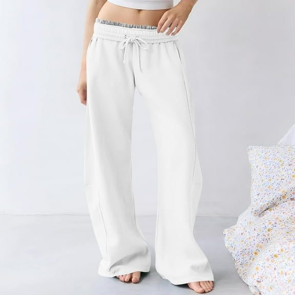 BUIGTTKLOP Womens Wide Leg Sweatpants Drawstring Baggy Sweat Pants with Pockets Elastic Waisted Lounge Casual Trousers