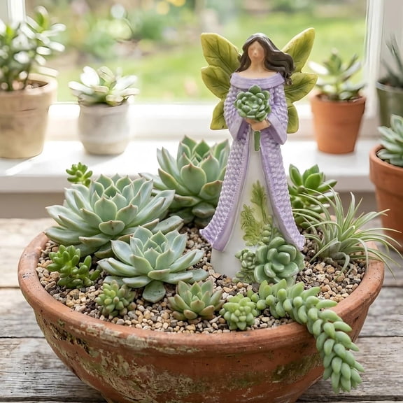 Spring Angel Figurine, 3.9" Resin Succulent Fairy Small Statue Miniature Fairy Garden Accessories Plant Pot Decor, Indoor Table Shelf Tiered Tray Office Desk Home Decorations, Gifts for Women