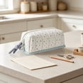 thumbnail image 6 of ZhangC Cream Polka Dot Pencil Case, Large Capacity Soft Quilted Storage Pouch, Multi-purpose Stationery Makeup Bag for Office, Home and Travel (2.7x8.2x4.3 Inch), 6 of 6