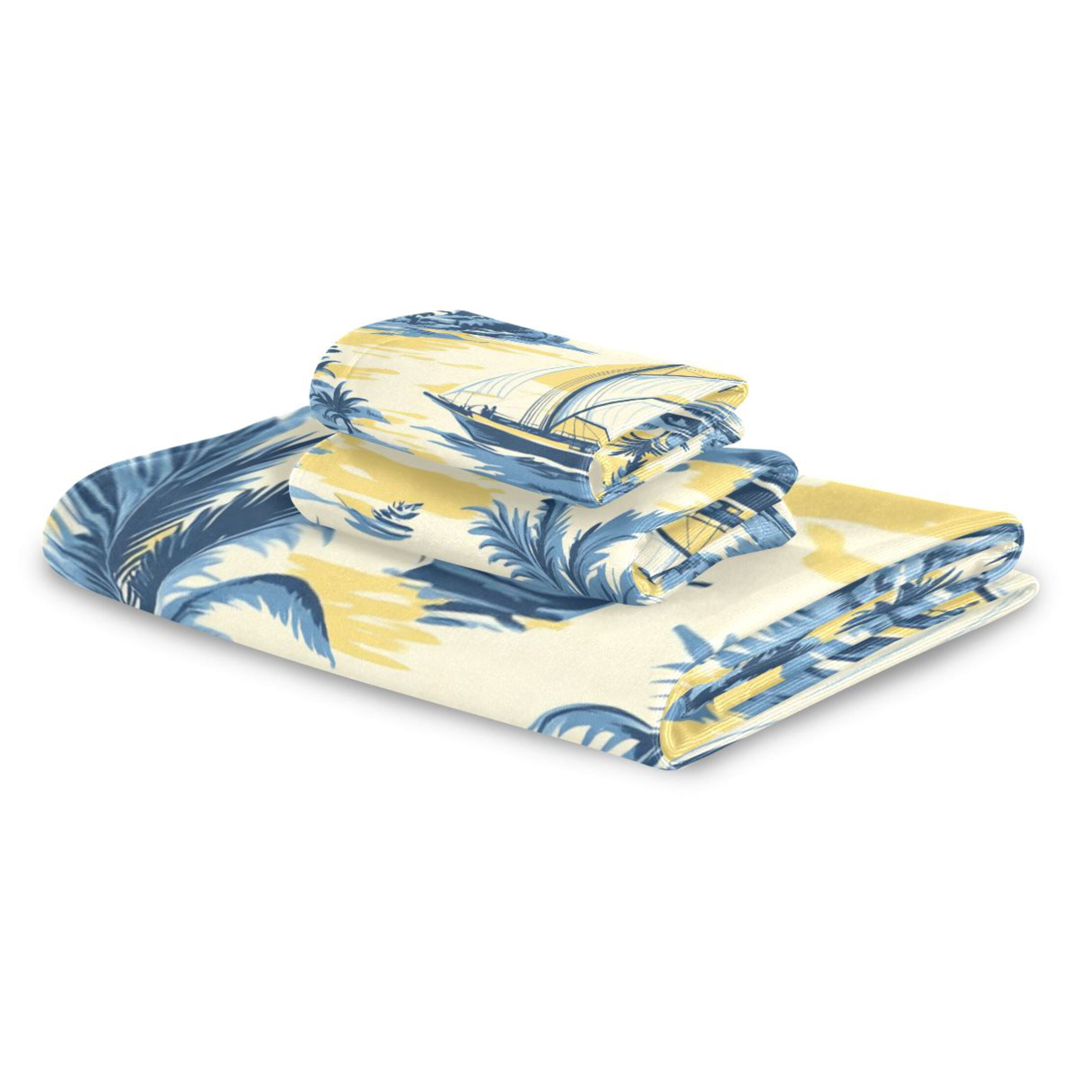 BZSMCE 3piece Bath Towel Sets Hand Bath Towels Fashion Nautical Bliss in Blue and Yellow Printed Towel Sets