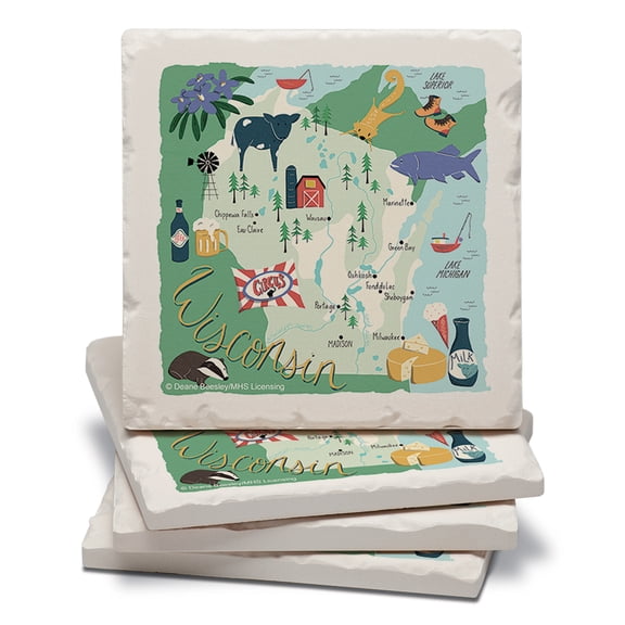 Thirstystone Wisconsin Home Tumbled Tile Coaster 4-Pack