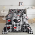 thumbnail image 3 of Feelyou Plaid Love Heart Bedding Comforter Set, Modern Fashion Patchwork Twin Comforter Sets, Black Check Buffalo Reversible Bedding Set, Lightweight Room Decor, 2 Pieces, 3 of 9