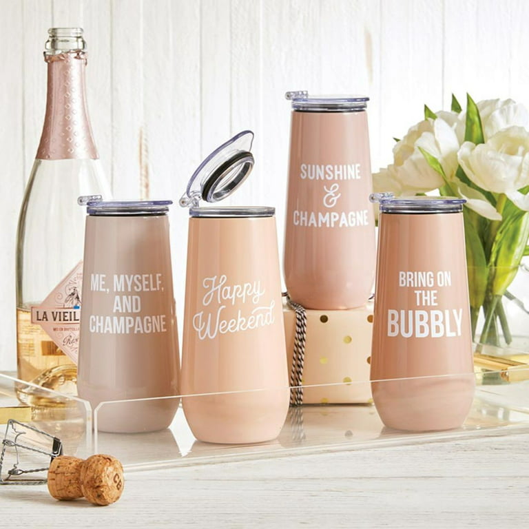 6.5 Pink 12 Ounces Champagne Tumbler with Bring On The Bubbly Print Design