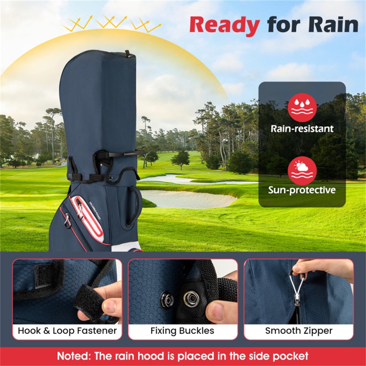 Golf Cart Bag 14 Way Full Divider Top 6 Zippered Pockets With Large Cooler Pocket Waterproof Zippers Rain Hood Umbrella Holder And Lightweight Polyester Golf Club Carry Bag Cart Bag For Golfer