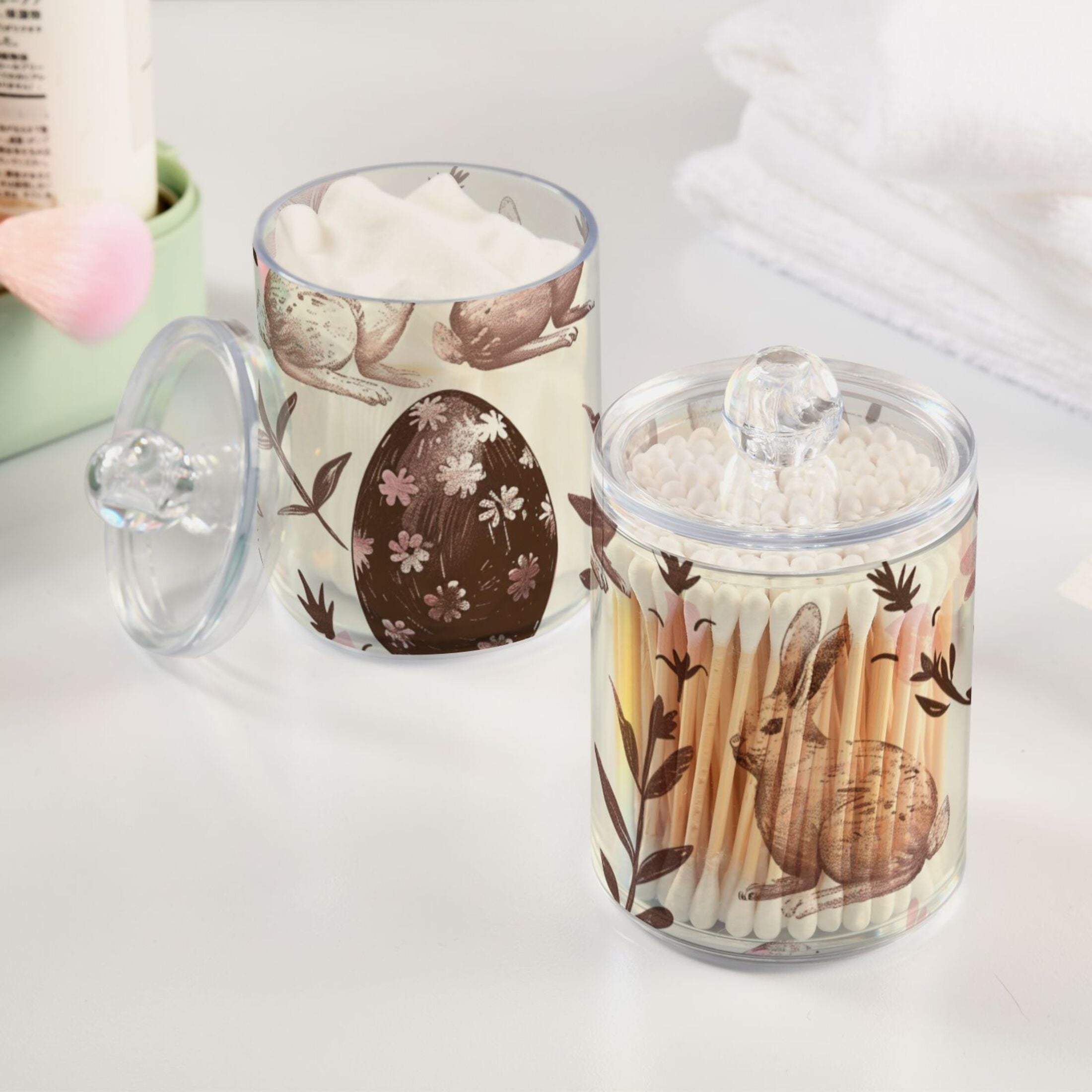 Ckdifva Chocolate Easter Eggs Rabbits Storage Jar with Lid Acrylic Organization Storage Containers Set of 4