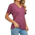 thumbnail image 7 of Joyutrip Women Short Sleeves V Neck Solid Color Side Ruched Tunic Shirt Top, 7 of 7