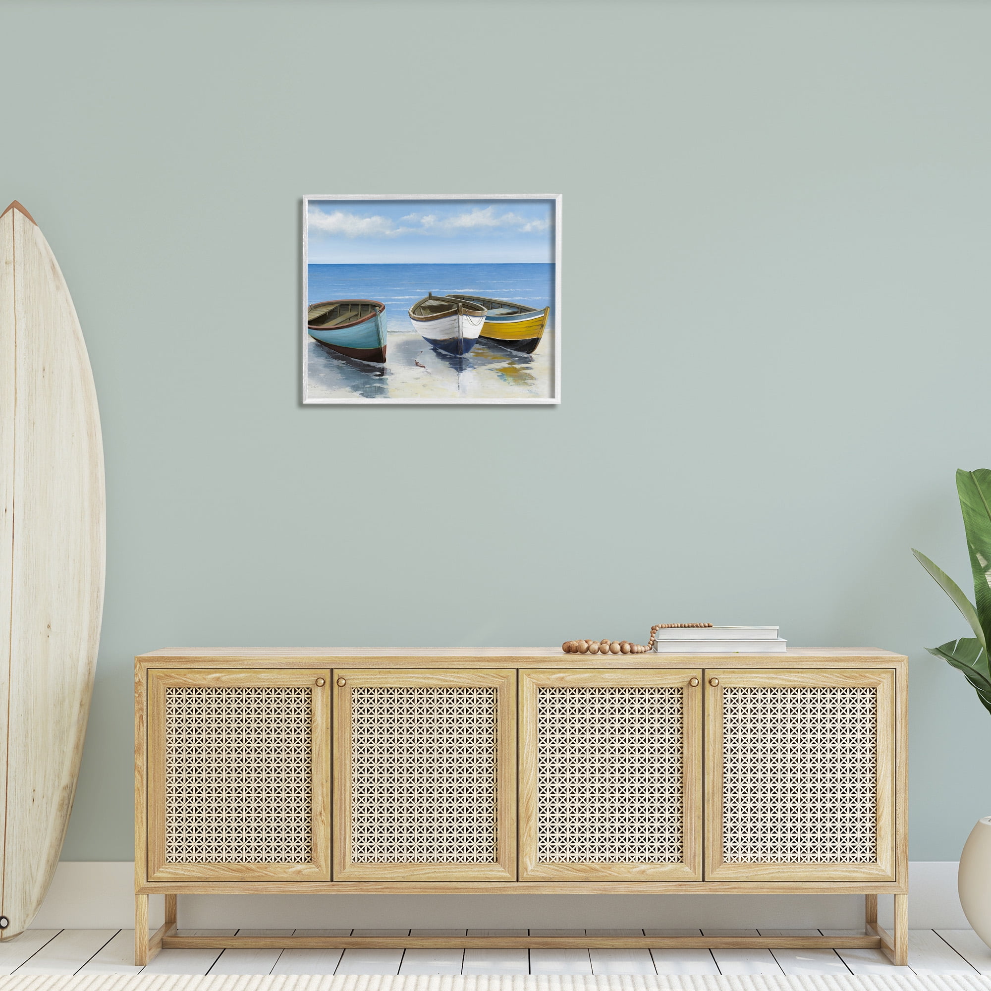 Stupell Industries Coastal Rowboats on Shore Transportation Painting White Framed Art Print Wall Art, 30 x 24