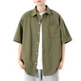 thumbnail image 2 of VgaVtl Mens Collared Shirt Elbow-Length Summer Oversized Button Solid Color Casual Mens Tops Everyday Breathable, 2 of 5