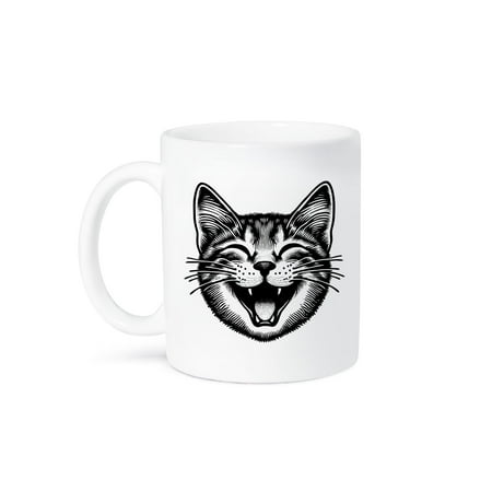 

3dRose Monochrome Illustration Of A Laughing Cat 15oz Mug