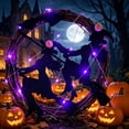 thumbnail image 4 of Lighted Witch Rattan Wreath with Purple LED Lights, Halloween Front Door Wreath with Double Witch Silhouette & Bat Cutouts, Spooky Hanging Vine Wreath Decor for Porch Wall Indoor Outdoor Party, 4 of 6