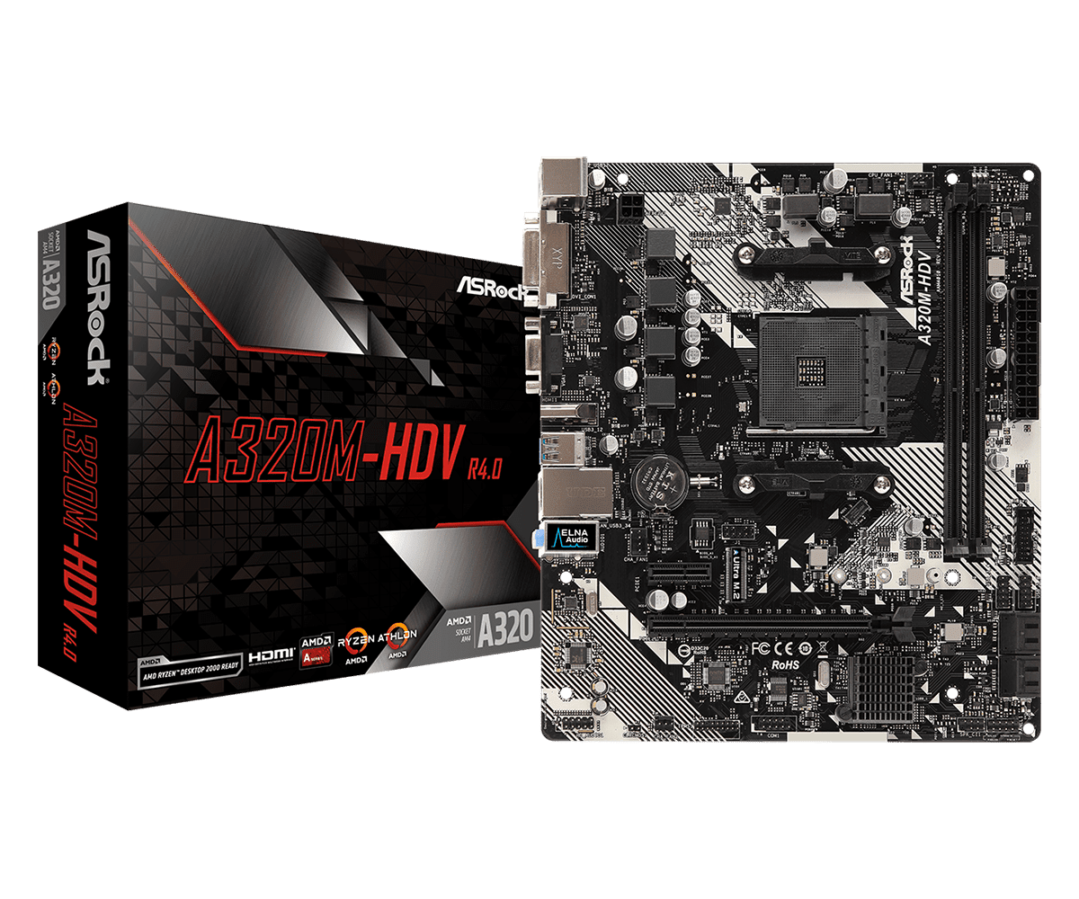 ASRock A320MHDV R4.0 AM4 AMD Promontory A320 SATA 6Gb/s USB 3.1 HDMI