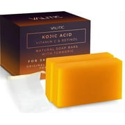 VALITIC Kojic Acid Vitamin C and Retinol Soap Bars with Turmeric for Dark Spot - Original Japanese Complex Infusedwith Collagen, Hyaluronic Acid, Vitamin E (2 Pack) - With Scrub Bag