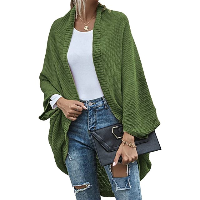 LinYooLi Women's Chunky Cardigan Fall Oversized Open Front Color Block Batwing Long Sleeve Knit Sweaters Cardigan Wrap