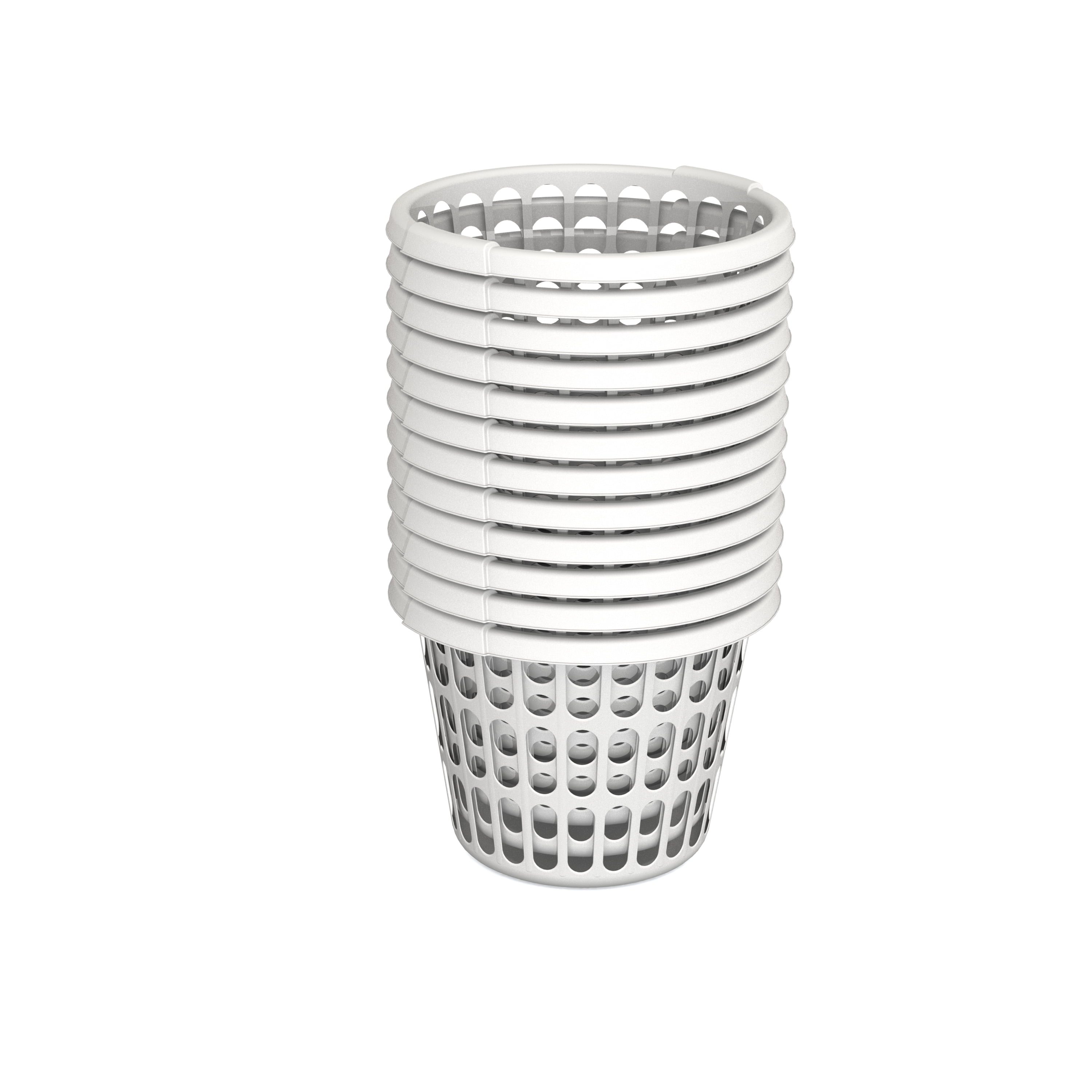 Starplast 1 Bushel Round Plastic Laundry Baskets, White, 12 Pack