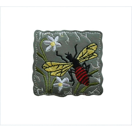 Flying Spaghetti Monster Emblem - ID 0398 Wasp Flying Patch Bee Flowers Emblem Craft Iron On Badge Applique