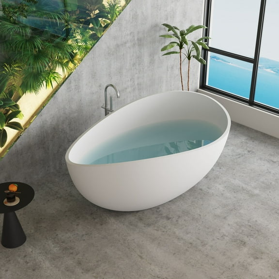 AVAXA 63'' Solid Surface Freestanding Soaking Bathtub for Bathroom