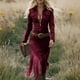 thumbnail image 1 of TaTaai Women's Western Casual Dress Long Sleeve Solid Color Midi Dress with Lapel Collar Fringe Hem Zipper Front Suede Feel Gift, 1 of 5