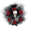 thumbnail image 2 of Kezqiaxn Halloween Decorations Wreaths for Front Door Halloween Red Rose Skull Mesh Flower Ring Door Hanging Ghost Festival Bar Party Terrifying Skull Head Decoration 35x35Cm, 2 of 9