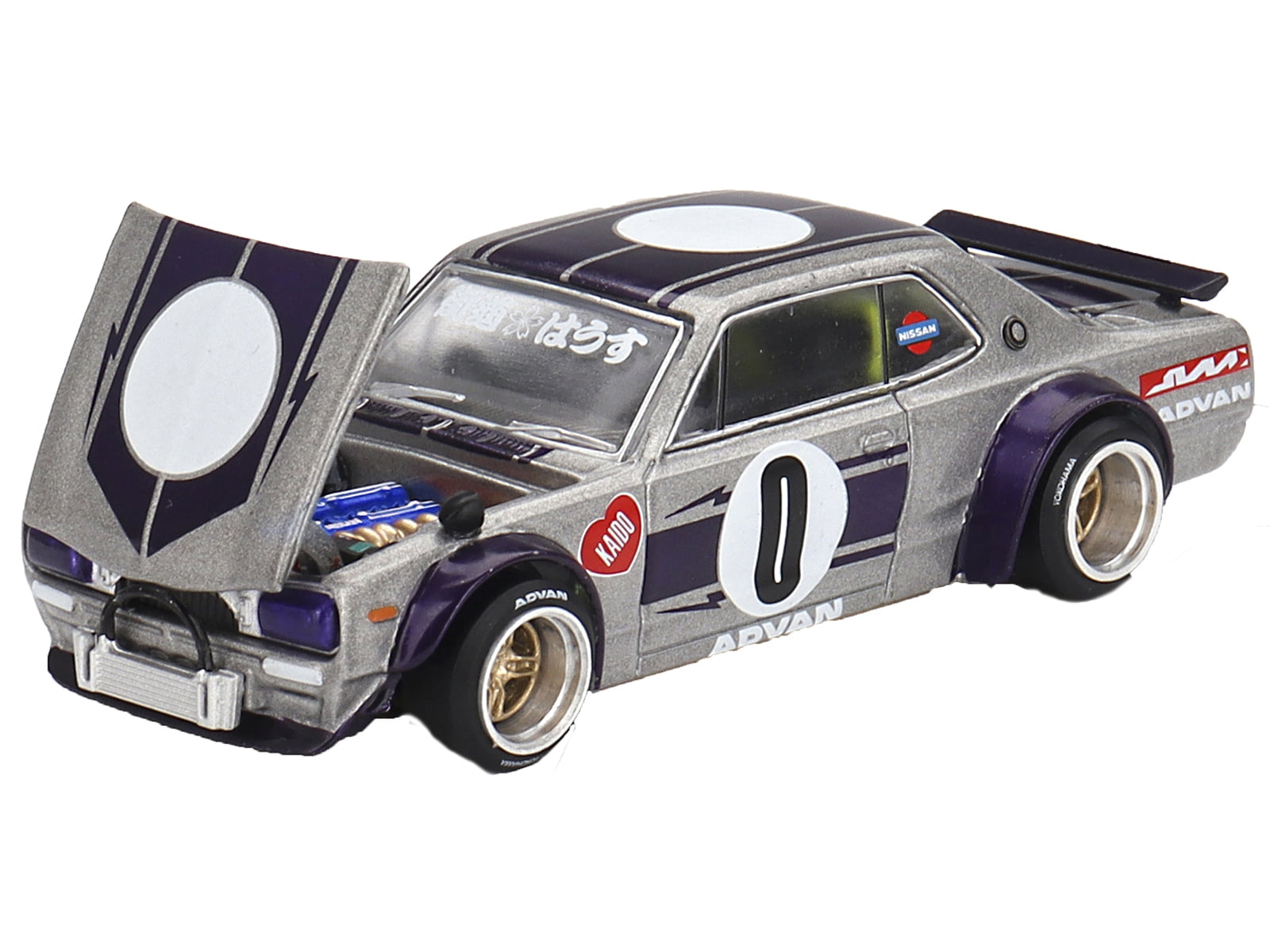 Nissan Skyline 2000GT-R "Kaido Works V1" RHD #0 Silver Metallic with Purple "Kaido House" 1/64 Diecast Model Car by Mini GT