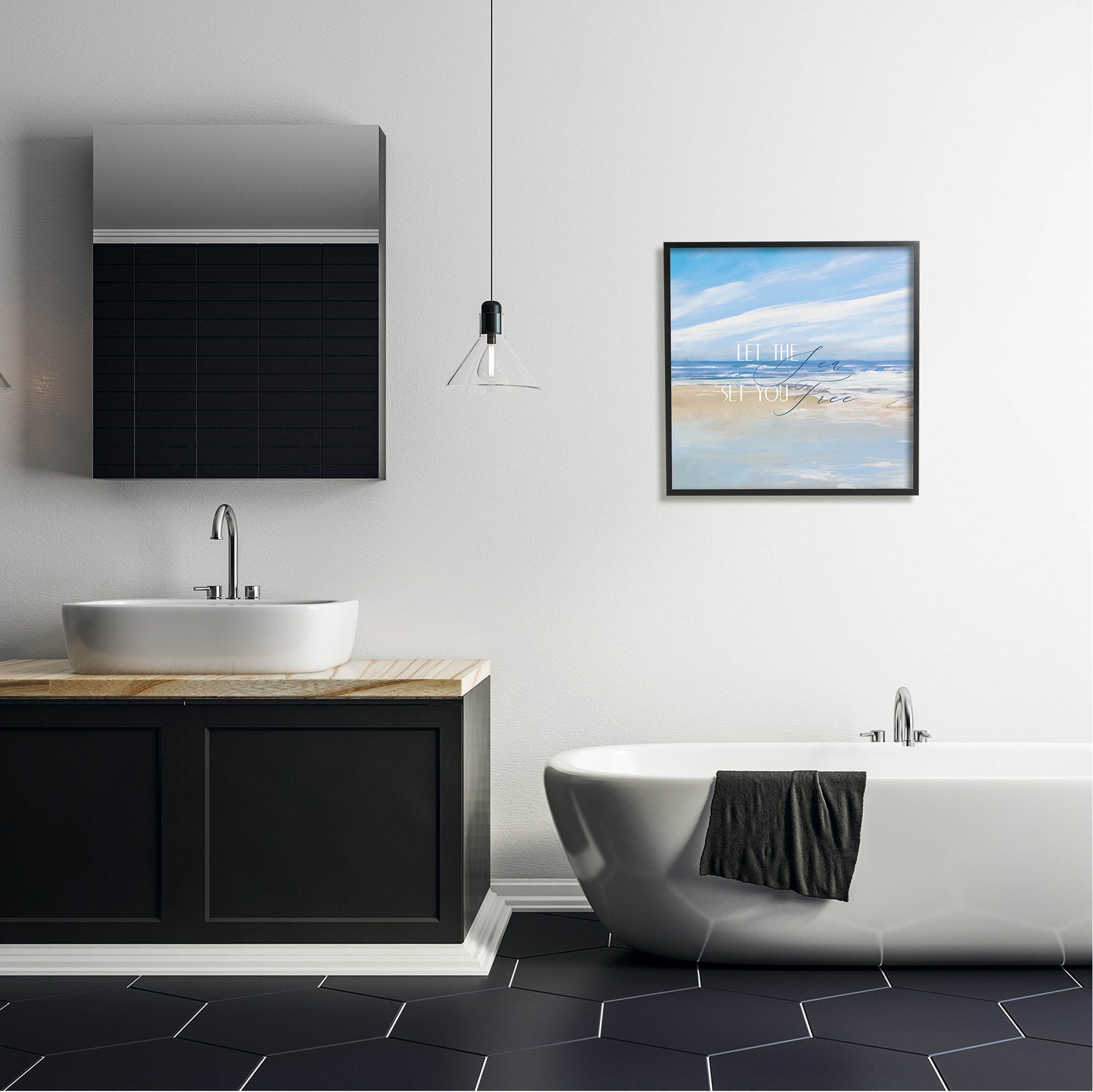 Stupell Industries Let The Sea Set You Free Phrase Graphic Art Black Framed Art Print Wall Art, Design by Dan Meneely
