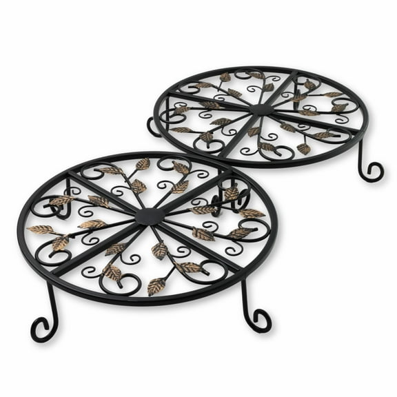 Maypes Metal Plant Stand – 2-Pcs Set 12-inch Outdoor and Indoor Plant Stand – Modern Plant Holder for Indoor and Outdoor Plants – 3-Inch Tall Planter Stand for Garden, Patio, Living Room, Balcony