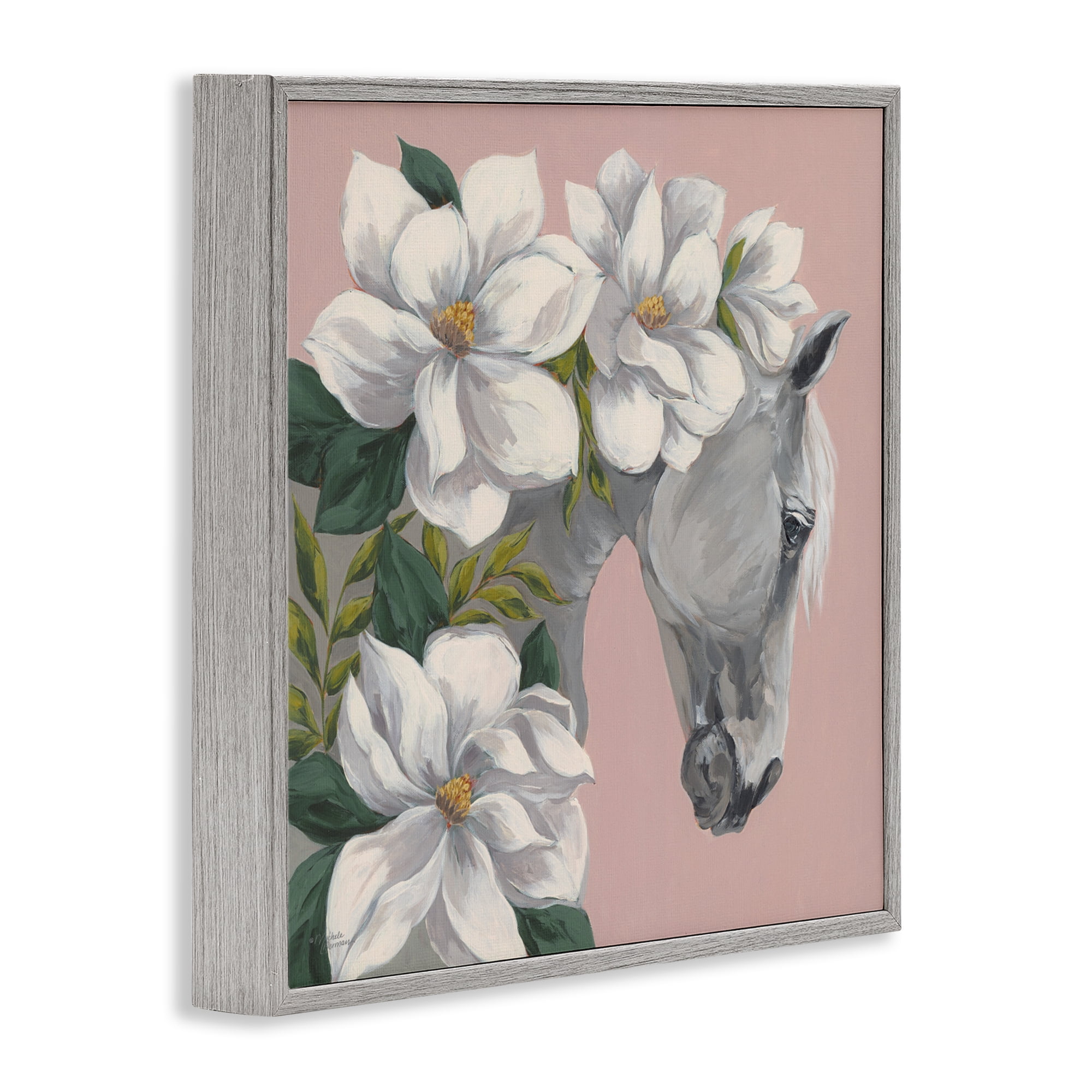Stupell Industries Sweet Maggie Floral Horse Gray Framed Giclee Art, design by Michele Norman