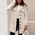 thumbnail image 5 of larppty Womens Warm Sherpa Fleece Sleeveless Button Down Long Vest Sherpa Jackets Coat Outerwear (Khaki, M), 5 of 5