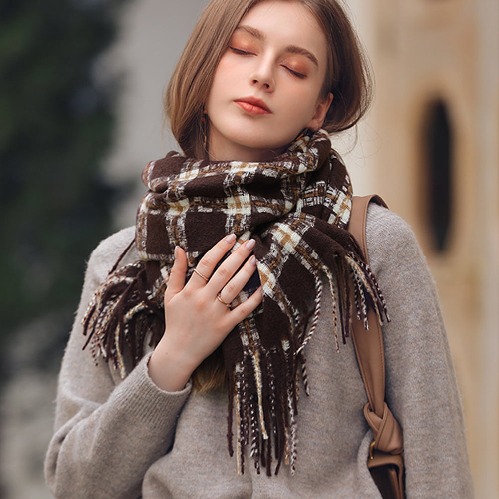 20 Catchiest Scarf Trends For Women In 2022 Scarf Trends, Knit Scarf, Scarf  Styles | Women's Long Scarf Shawl With Big Grid Pattern Breathable Faux  Cashmere Design For Christmas Thanksgiving Day Gifts |