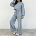 thumbnail image 5 of Women's Vintage Polka Dot 2 Piece Outfits Crop Sweatshirt and Loose Fit Wide Leg Flare Pants Y2K Retro Streetwear Casual Tracksuit Set Light Blue, 5 of 7