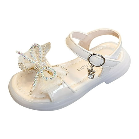 

Girls Sandals Fashion Summer Flat Bottom Soft Breathable Comfortable Buckle Rhinestone Ribbon Bow Baby Daily Footwear Casual First Walking