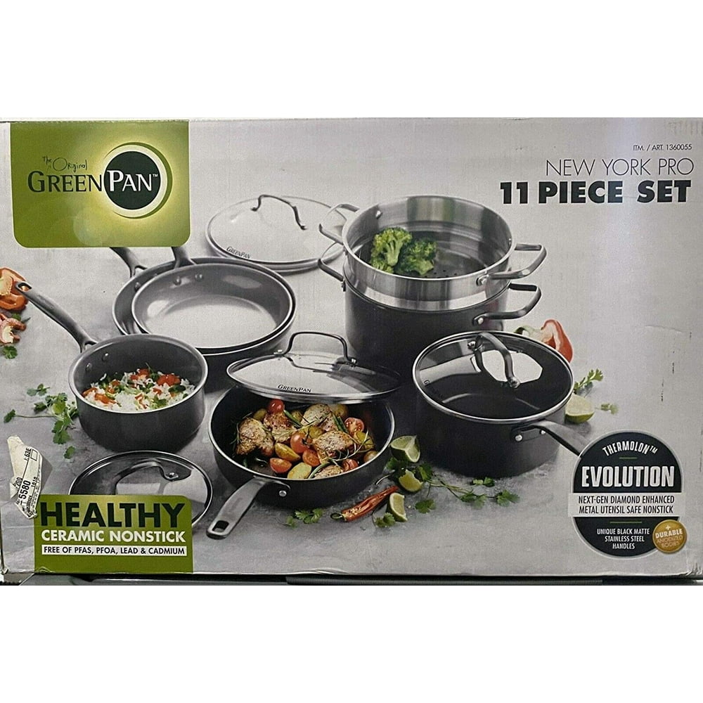 GreenPan New York Pro Ceramic Nonstick Cookware 11-Piece Set - Walmart.com - Walmart.com