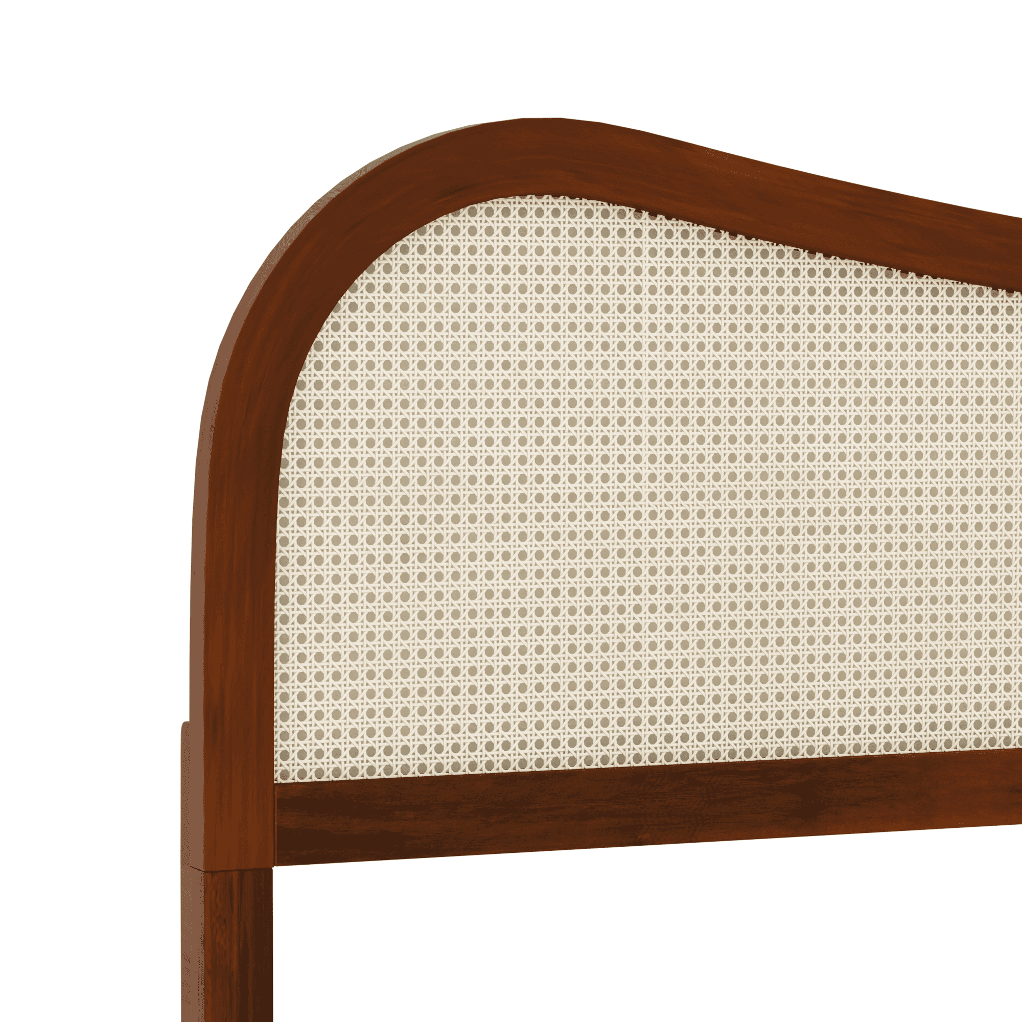 Euroco King Size Mid-Century Wood Platform Bed with Curved Rattan Cane Headboard, Scandinavian Natural Style Bed, No Box Spring Needed, Walnut