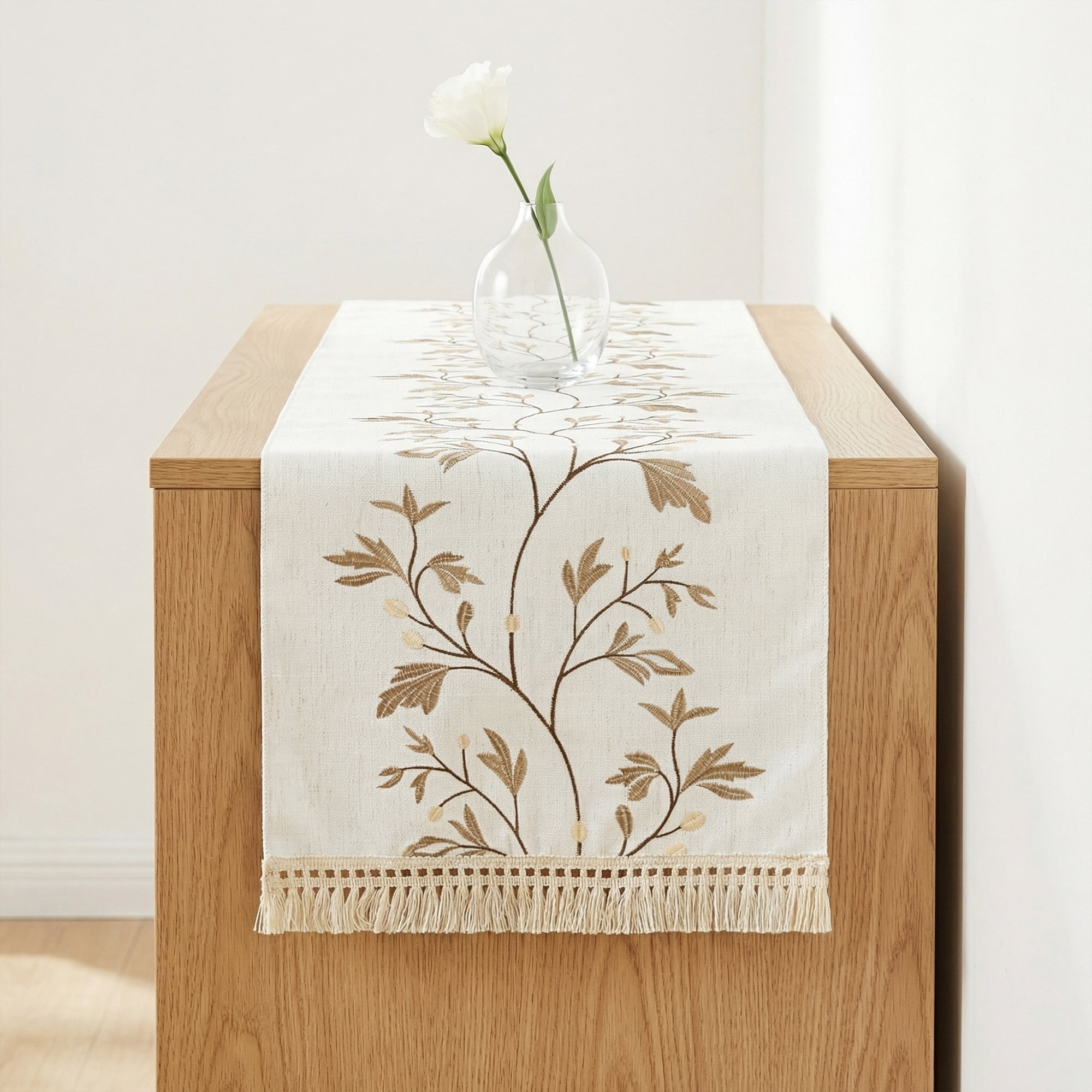 Unique Bargains Long Washable Floral Table Runner for Dining Decor Coffee 15.4"x82.7"