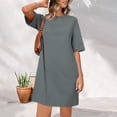 thumbnail image 4 of biudgviw Robe T-Shirt pour Femmes Printemps Été Manches Mi-Longues Col Rond Longueur Genou Tunique Robe Midi Ample, 4 of 7