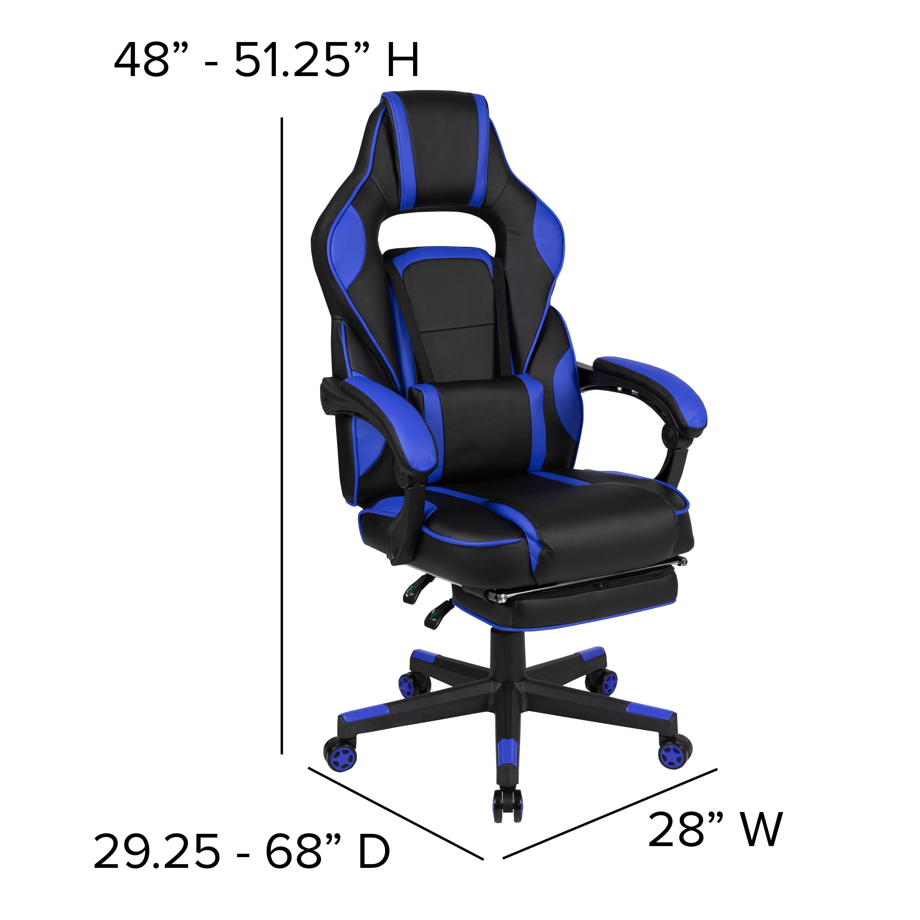 Emma + Oliver Black/Blue Ergonomic Gaming Chair -Recline Back/Arms, Footrest, Massaging Lumbar