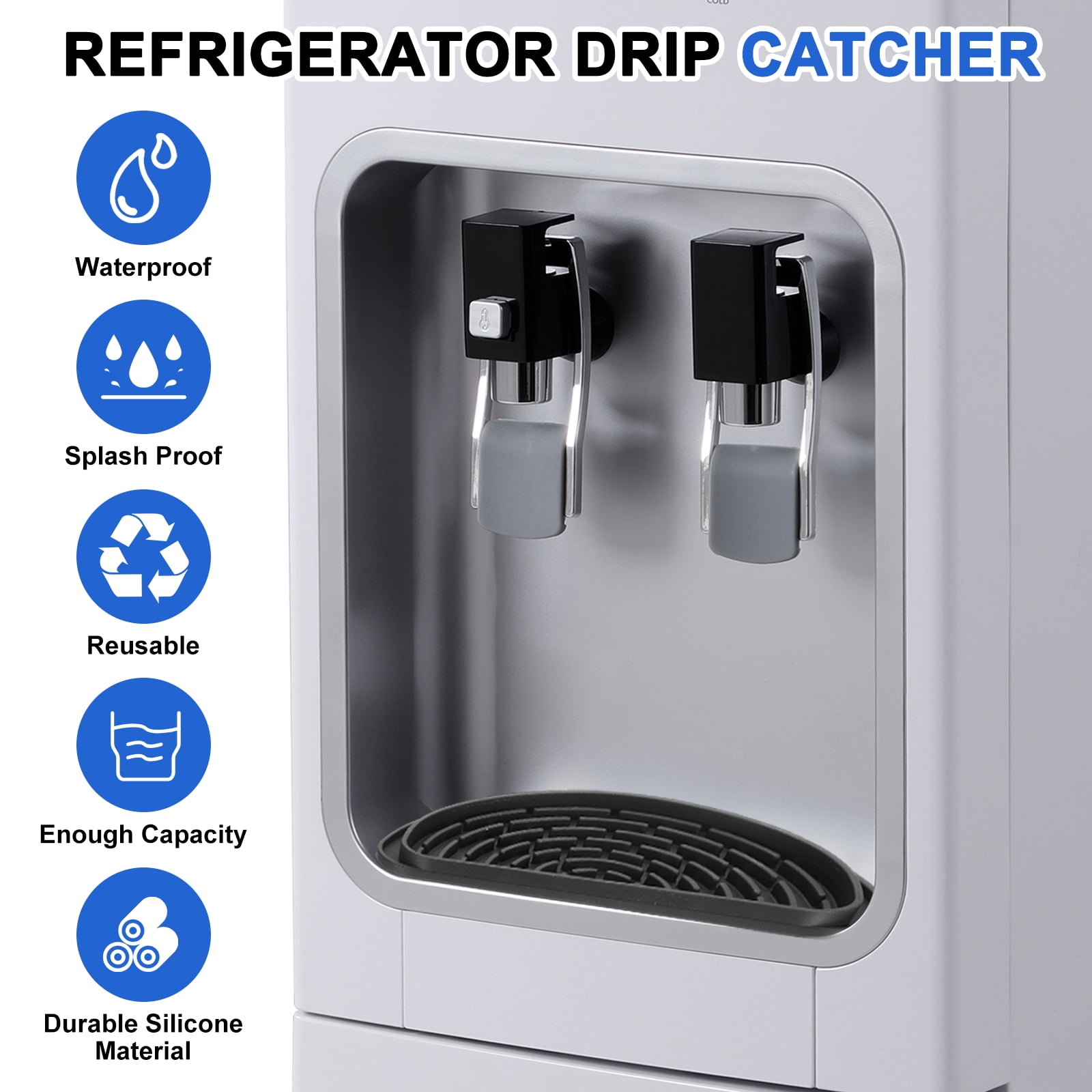 Uxcell Semi-Circular Refrigerator Drip Catcher - Non-Slip Silicone Mini Dispenser Drip Collector Fridge Spills Water Pad Catch Basin with with Rectangular Small Drain for Drainage, Black