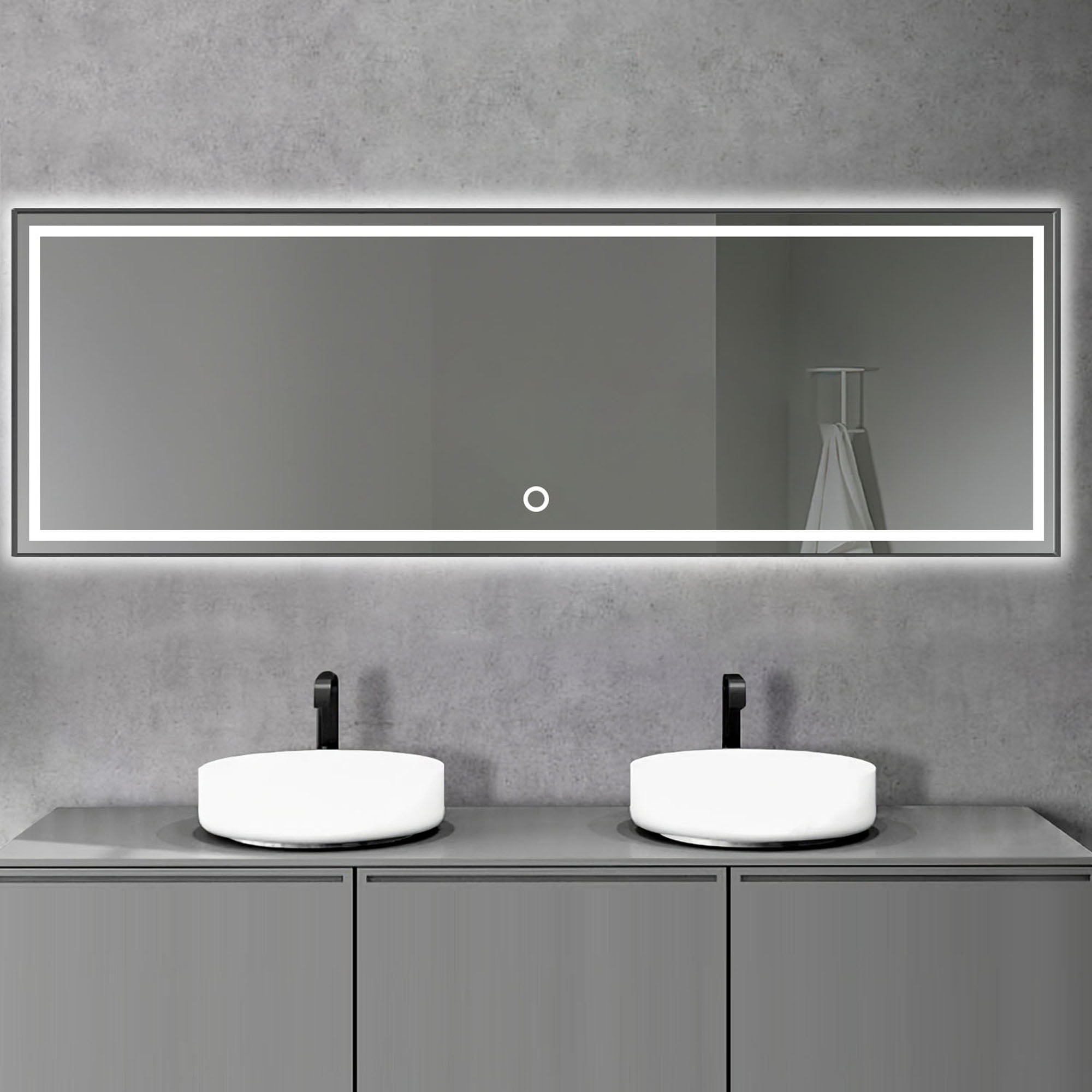 22 in x 65 in Black Modern LED Mirror