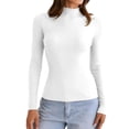 thumbnail image 2 of Women's Long Sleeve Mock Turtleneck Tops Ribbed Lettuce Trim Slim Fit Shirts Thermal Base Layer White L, 2 of 6