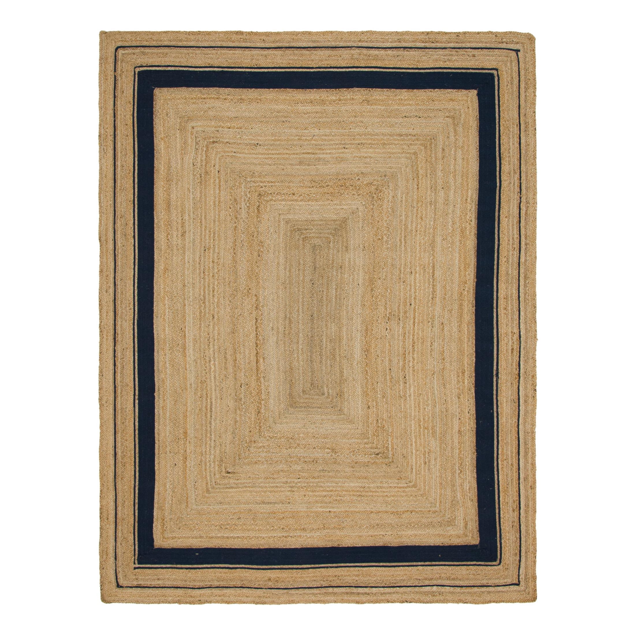 Unique Loom Braided Jute Collection Area Rug - Gujarat (9' x 12' 2" Rectangle Natural and Navy Blue/Navy Blue)