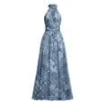 thumbnail image 6 of BODOAO Maxi Dresses for Women Floral Halter Neck Sleeveless Chiffon Pleated Long Dress, Flowy Summer Wedding Guest Outfit for Beach Vacation and Special Events Light Blue S, 6 of 7
