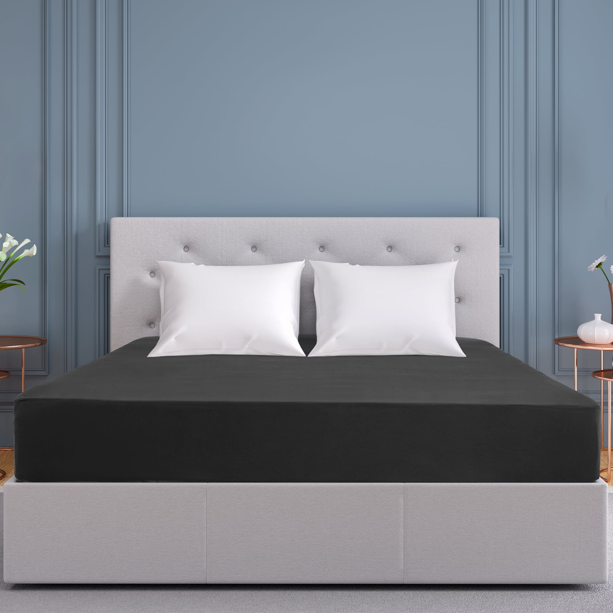 Unique Bargains Soft 190GSM Queen 16 Inch Deep Pocket Fitted Sheets Black Twin