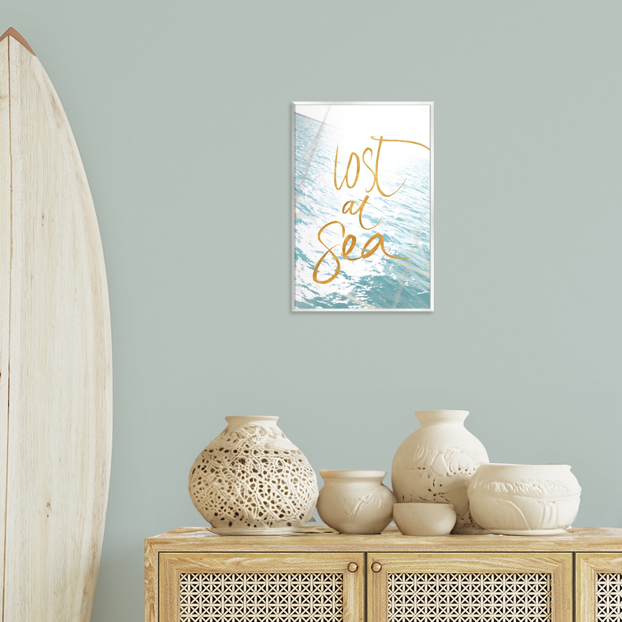 Stupell Industries Lost At Sea Phrase Coastal Painting Unframed Art Print Wall Art, 13 x 19
